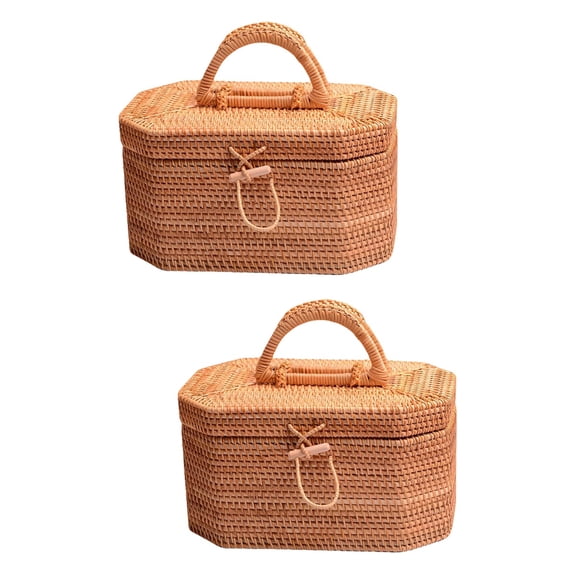 Raindrops 2pcs Wicker Basket Gift Baskets Empty Woven Picnic Basket Candy Storage Basket with Handle Basket Egg Basket Box for Photo Props Picnic Shopping