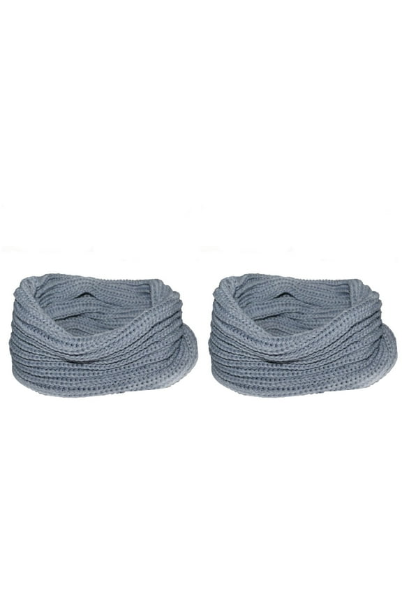 2pcs Women Winter Warm One Circle Knit Wool Blend Cowl Loop Scarf Shawl Thick Neckerchief (Light Grey)