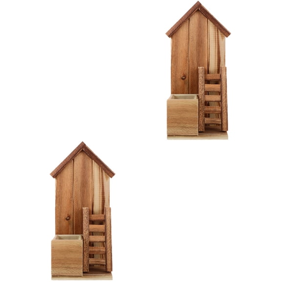 Raindrops 2pcs Wood House Flowerpot Window Box Outdoor Indoor Small Plant Pot Flower Pot Decor