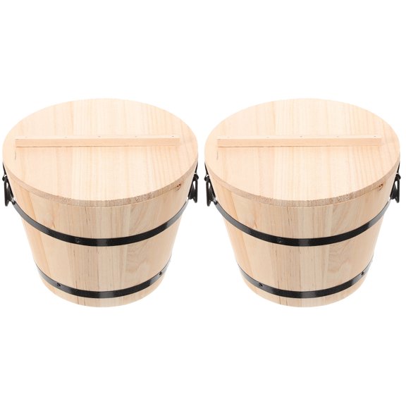 Raindrops 2pcs Wood Rice Bucket Sushi Rice Barrel Cooked Rice Storage Bucket for Desktop