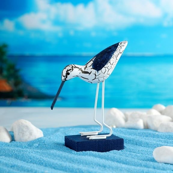 Raindrops 2pcs Wooden Crackle Seagull Figurine Seabird Statue Mediterranean Coastal Decor Nautical Carved Bird Sculpture for Home Office Desktop