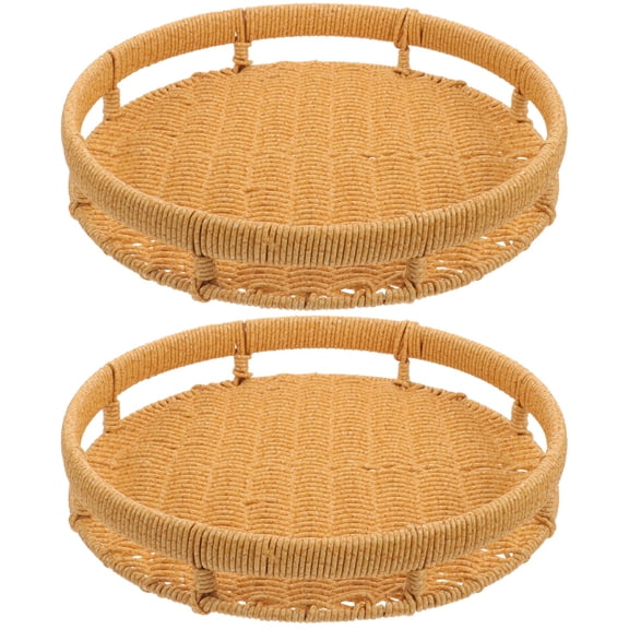 Raindrops 2-Pack Small Round Woven Storage Trays with Handles, Multi-Use Fruit and Serving Plates