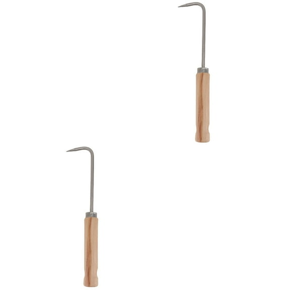 Raindrops 2pcs Yarnow Garden Weeding Tool Root Remover Wooden Handle Manganese Steel Manual Weeder Weeding Device Single-claw Hook (Black)