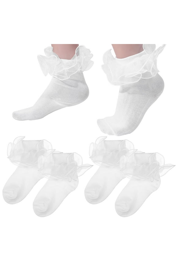 3 Pairs Ruffle Girly Miss Girl 18.00X14.00X1.00CM White