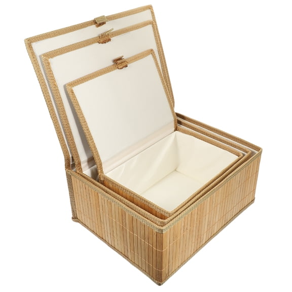 Raindrops 3 Pcs Bamboo Decorative Storage Box Food Containers Cube Bin Baskets