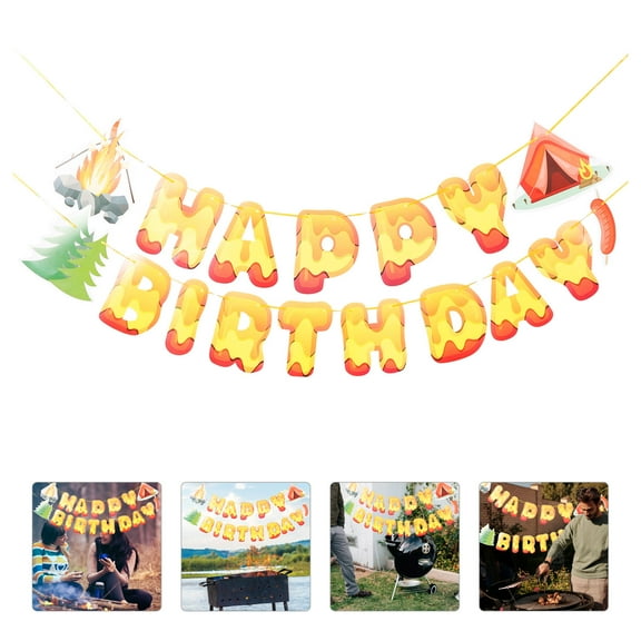 Raindrops  3 Pcs Camping Bonfire Barbecue Theme Party Decoration Banner Logging Letter Pull Flag Bbq Boy