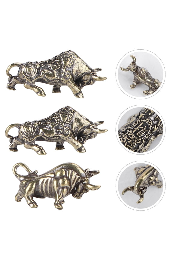 Cattle Tag Keychains Cattle Pendant Key Chain Accessory Golden Brass 3Pcs