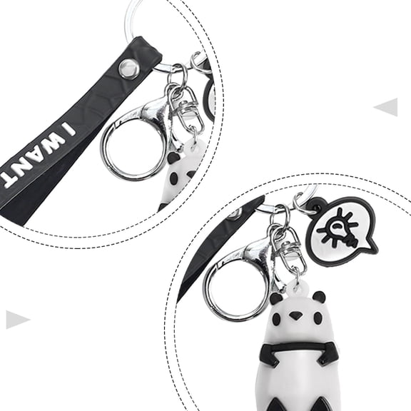 Raindrops  3 Pcs Hanging Panda Keyring Decor Design Wristlet Keychain Black