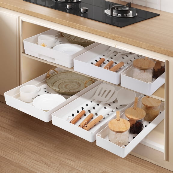 Raindrops  3 Pcs Kitchen Shelf Pullout Cabinet Organizer Shelves Storage White