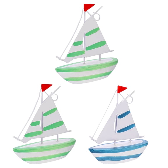 Kitandove Creative Sailboat Model Light Blue Bedroom Decor 3Pcs 1.6X3.9X4.3In