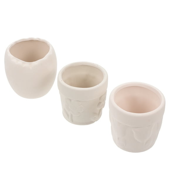 Raindrops 3 Pcs Painted Ceramic Flower Pots Flowerpot Paintable Toddler Parent-child White