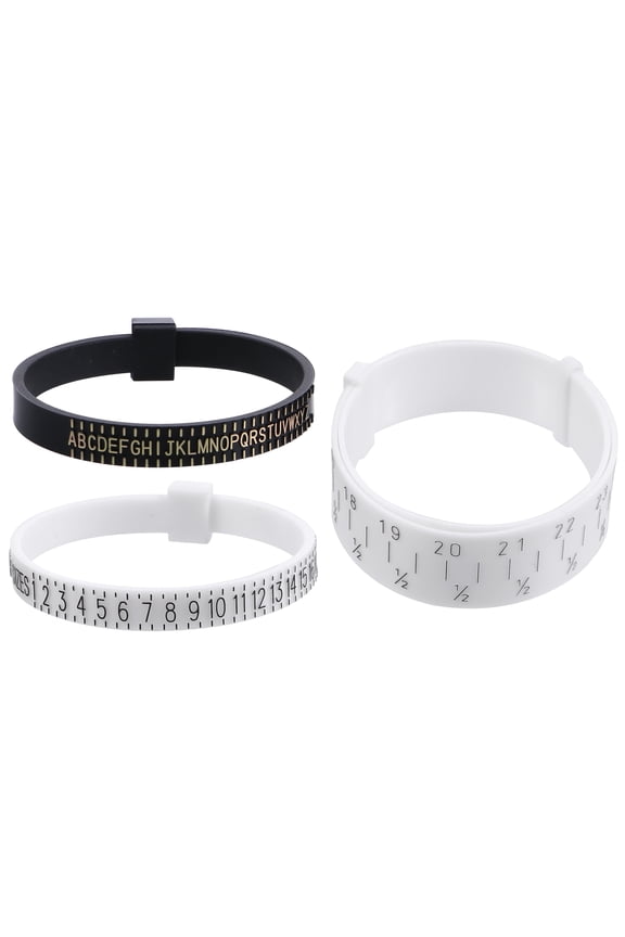 3-Piece Practical Finger Sizer Ring Size Measuring Tool for Jewelers, Black PU Jewelry Measurement Supplies