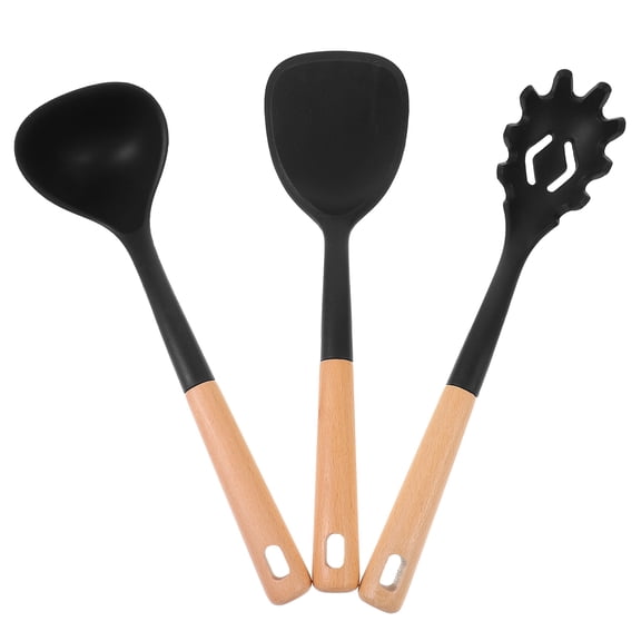 Raindrops Silicone and Wood Kitchen Utensils Set, Heat-Insulated, Assorted Colors for Decor 3Pcs