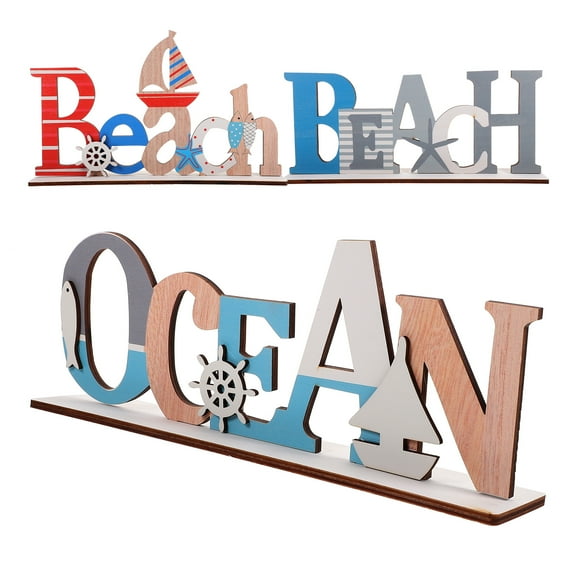 Raindrops  3 Pcs Wooden Table Decor Seaside Decorations Coastal Wall Art Beach Party