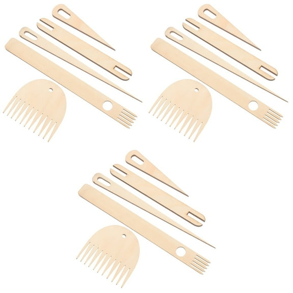 Raindrops 3 Sets Hand Stick Wooden Weaving Knitting Tool Kit DIY Tapestry Making Tool