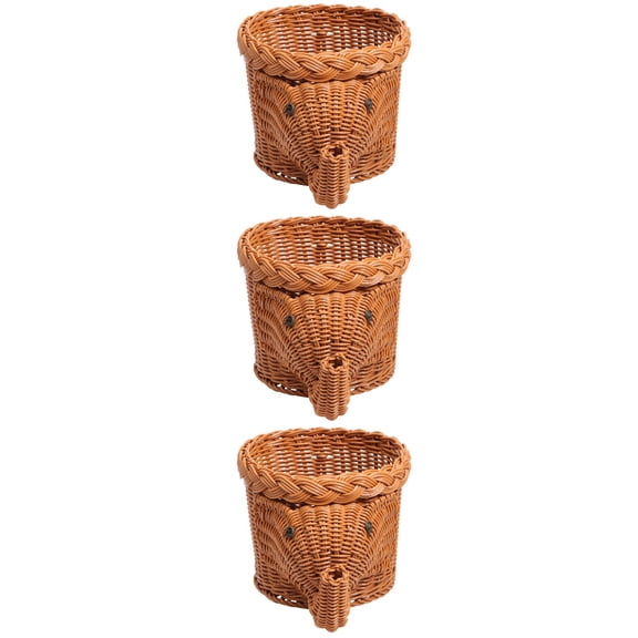 Raindrops 3 pcs Creative Hand Woven Snack Basket Elephant Shape Design Storage Container Organizer for Home Restaurant (Light Brown)
