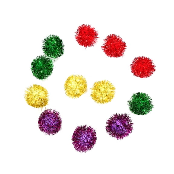 Raindrops 30Pcs Assorted Color Cat Balls with Glitter Tinsel Pom Poms for Furry Friend Activity