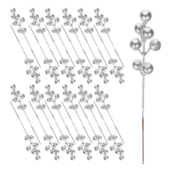 Raindrops 30Pcs Glitter Berries Picks Silver DIY Flower Arrangement Fake Berry
