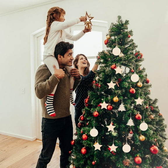 30 Pcs Wooden Christmas Ornaments Unfinished Wood Crafts with Hole, Star, Mini Tree , Wood Slices for Holiday Party Decorations