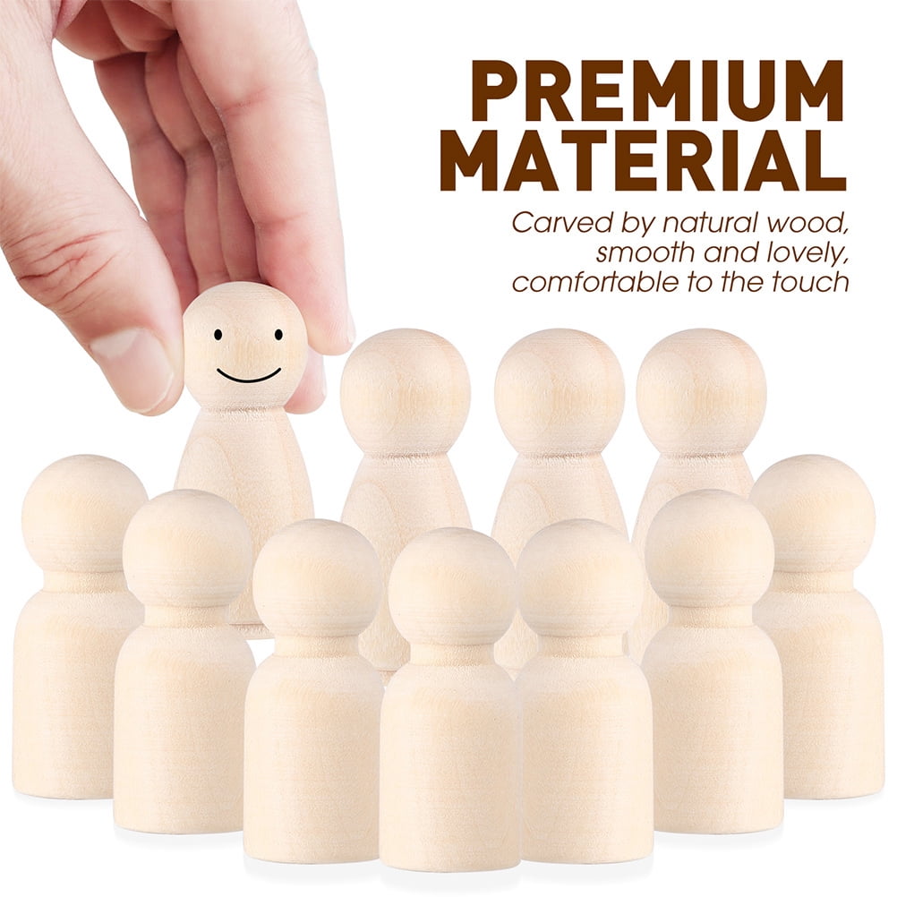 30 Pcs Unfinished Wooden Snowman Peg Dolls - Natural Wood Crafts For Painting, DIY Waldorf Toys