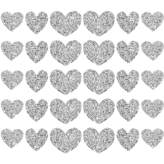 Raindrops Silver Heart Rhinestone Patches Stylish Decorative Iron on for Clothing 30Pcs