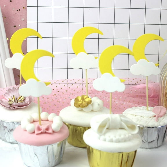 Raindrops 30pcs Lovely Moon Cloud Cake Toppers Paper Cake Picks Cupcake Decor Party Supplies for Wedding Birthday Festival