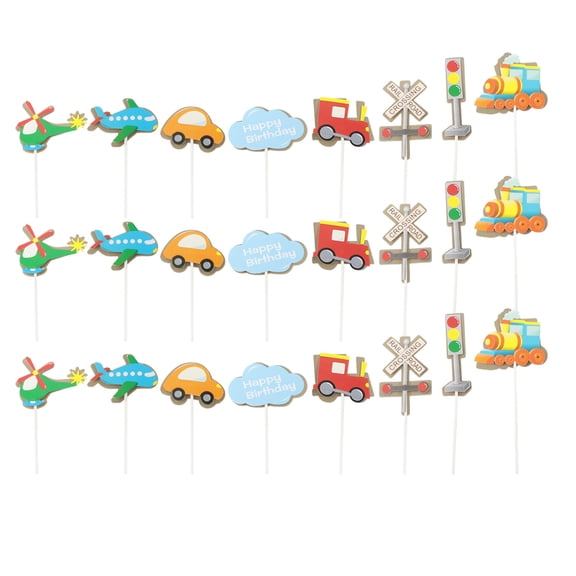 Raindrops 32-Piece Train Travel Themed Cake Toppers and Decoration Cards for Party Supplies