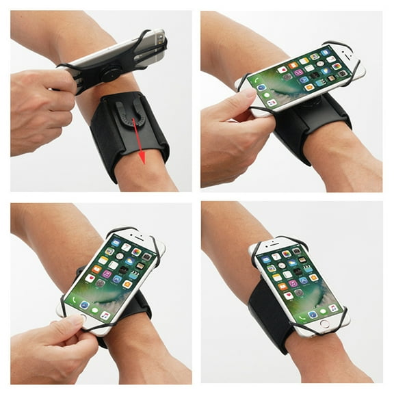 Raindrops 360 Degree Rotation Mobile Phone Arm Belt Detachable Cell Phone Arm Holder Band Holder Outdoor Sports Running Equipment Holder with Headphone Cable Buckle (Black)