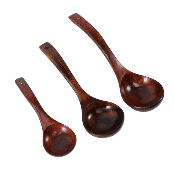 Raindrops 3PCS Wooden Long Handle Soup Ladle Household Cooking Soup Spoons Kitchen Utensils (28cm/24cm/18cm)