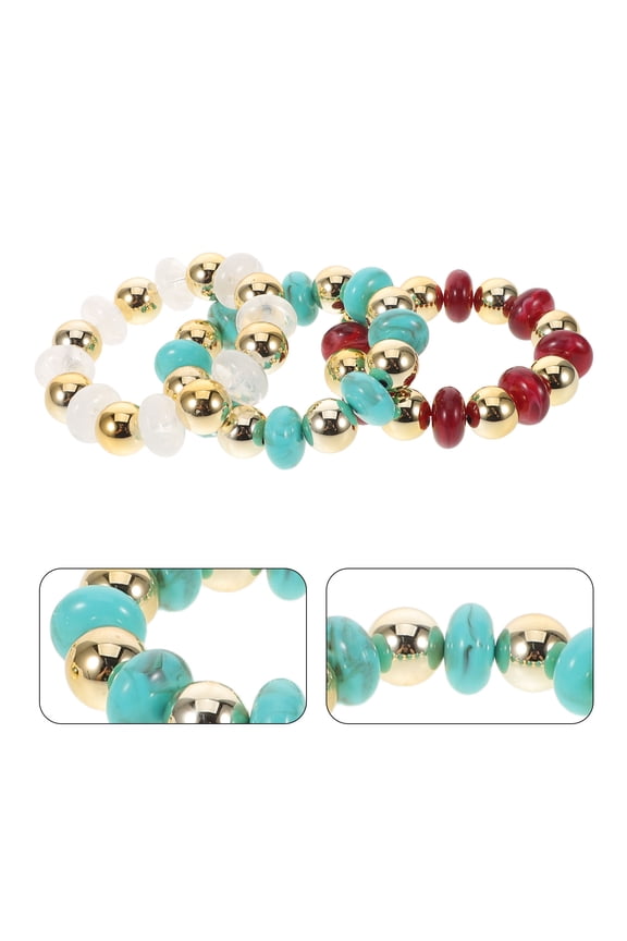 Set of 3 Adjustable Acrylic Beaded Bracelets with Multi-Color Geometric Design, Layered and Stackable Wrist Jewelry