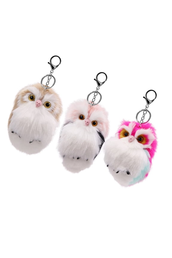Fluffy Owl Keychain Durable Pendant for Decoration Assorted Colors 3Pcs