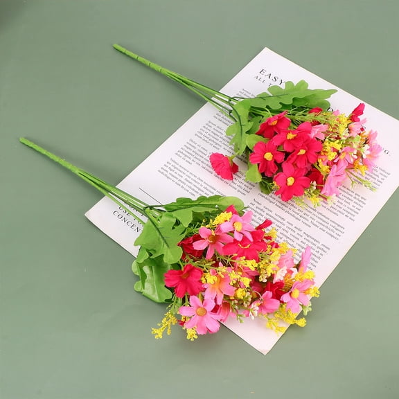 FOMIYES Red Plastic Marguerite Flower Bunch Set of 3 for Wedding, Home, and Party Decoration