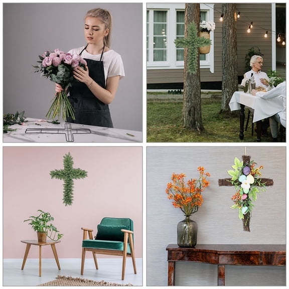 Raindrops 3-Piece Black Metal Cross with Floral Wreath Wall Decor for Holiday, Church, and Space-Saving Display