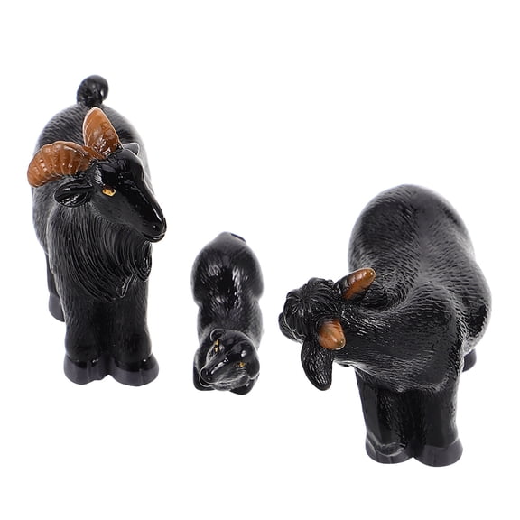 Raindrops Black Sheep Statues Set of 3, Realistic Landscape Figurines for Home Decoration and Hobby Collectors