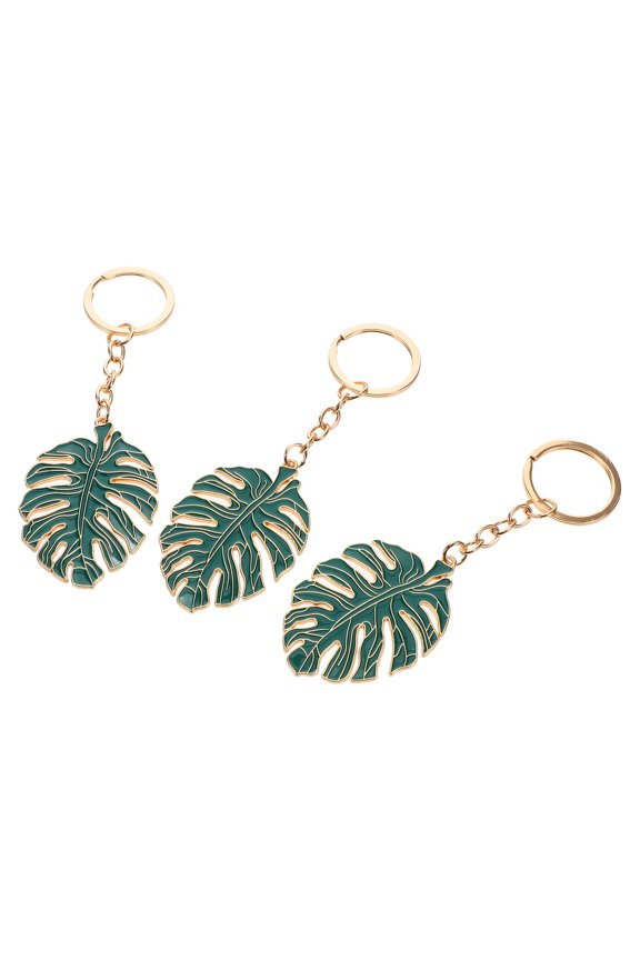 3-Pack Car Keychains Set with Dark Green Alloy Leaf Design, Stylish Key for Car Decoration and Accessories