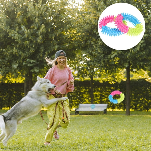 Raindrops 3Pcs Cute Design Rubber Trichromatic Ring Chew for Pet Dog Interactive Play 10in Diameter