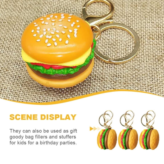 Raindrops 3-Piece Burger Keychain Set, Resin Key Holders Cute Gifts for Teens and Adults, Daily Use Accessories