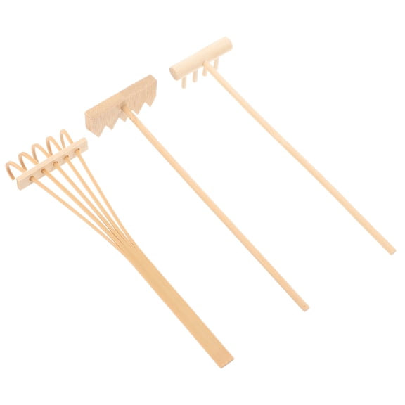 Raindrops 3Pcs Cylindrical Four-Pronged Rake for Home Decoration Zen Garden 5.51X1.57X0.79in