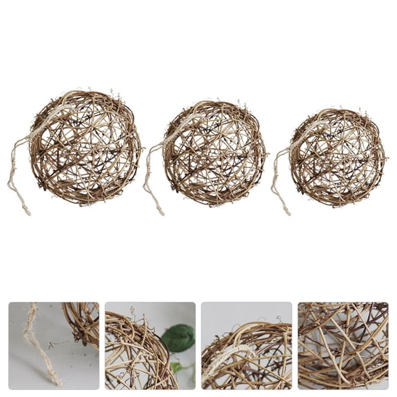 FOMIYES Rattan Balls Brown Reusable Wedding Adornment for Elegant Layout 3Pcs