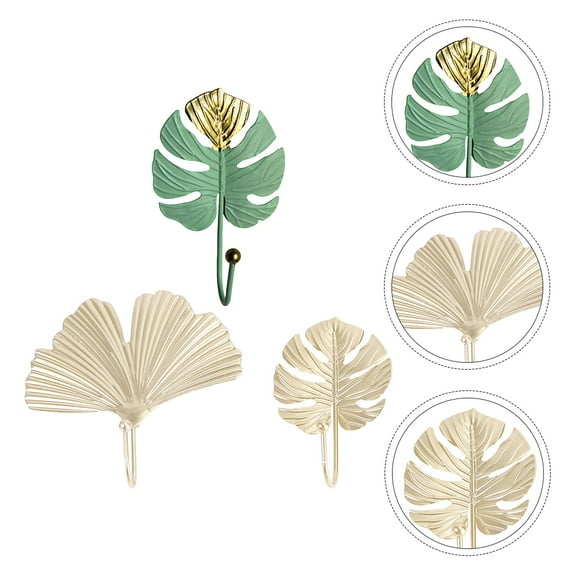Raindrops 3Pcs Decorative Wall Hooks Leaf Shape Gold Green Assorted Owners present Receivers 11.8X5.9X1.6In