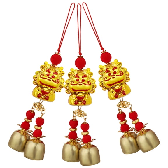 Raindrops Dragon Bell Ornament Set for Chinese New Year Decor, Assorted Colors, Plastic and Polyester, 3 Pieces