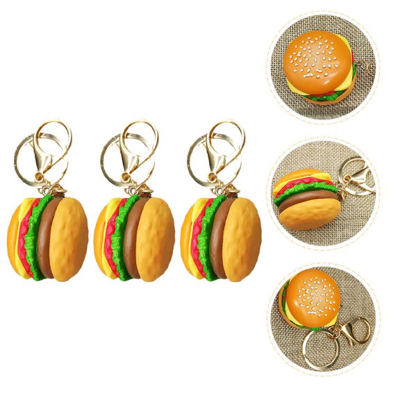 Raindrops 3Pcs Funny Keychains Burger Keychains Golden Resin Key Hanging present
