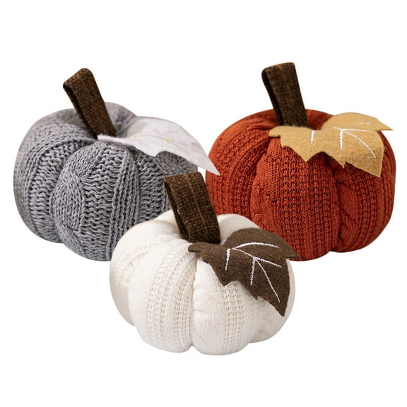 Raindrops 3Pcs Fabric Pumpkins Decoration Pumpkin Table Decoration White Knit Style for Event Planners