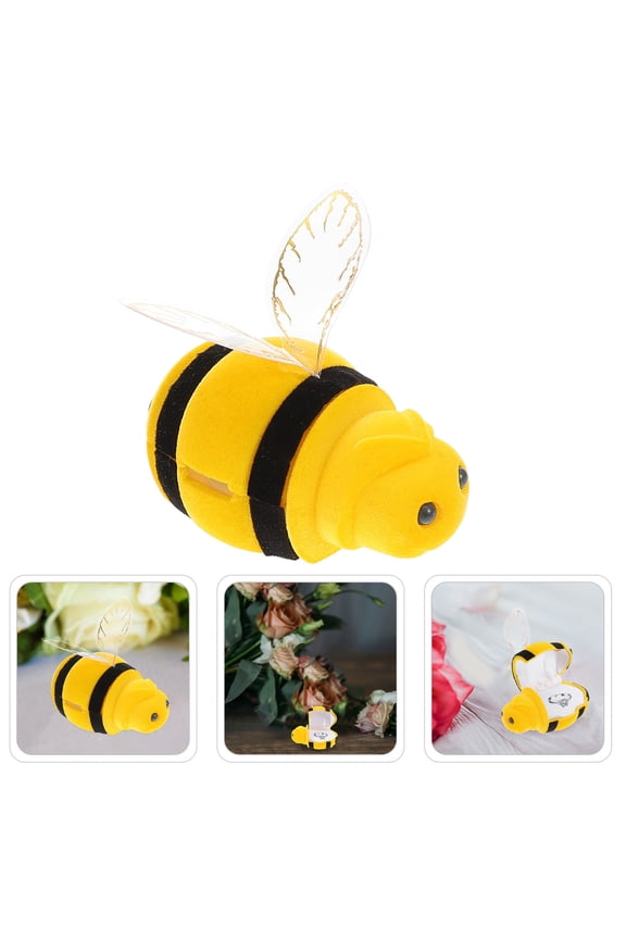 3Pcs Plush Bee Jewelry Box Organizer Yellow Compact Rings and Earrings Storage for Travel Decor