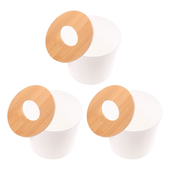 Raindrops Round Bamboo Tissue Box White for Home Multifunctional Storage 3Pcs