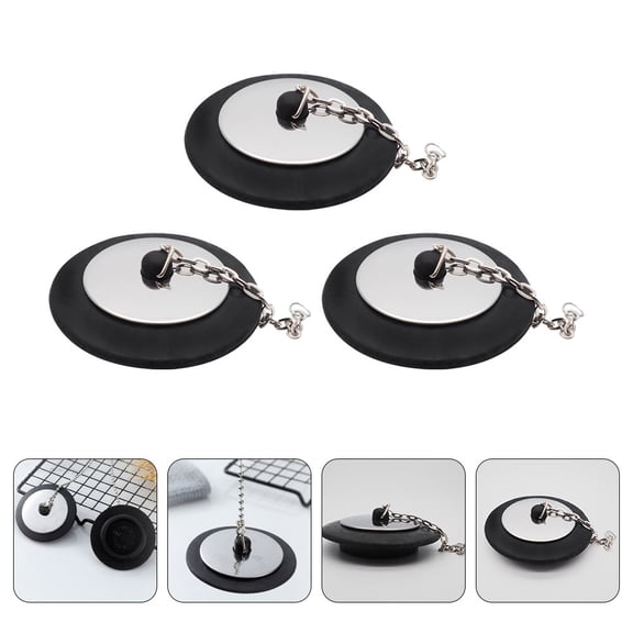 Raindrops 3Pcs Rubber Choke Bathtub Drain Stoppers for Bath Tub Accessories Water Sealing Silver