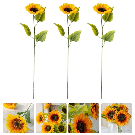 Raindrops 3Pcs Simulation Sunflower Wedding Ornament Yellow Artificial Flower Prop for Home Improvement