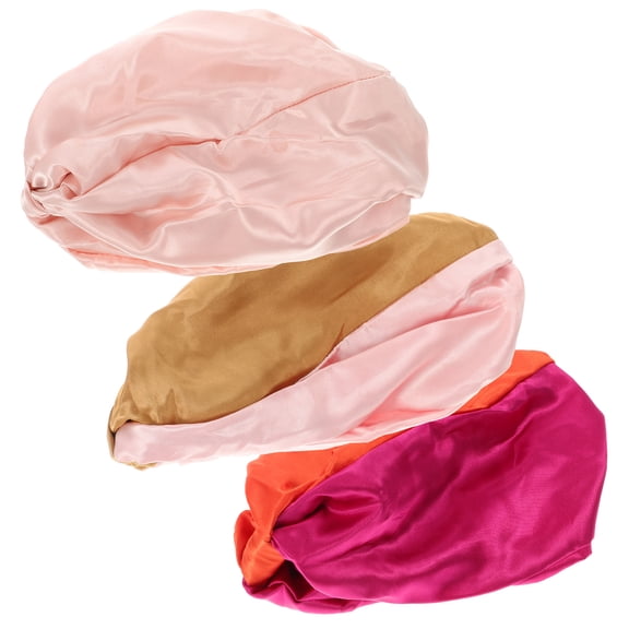 Raindrops 3-Piece Women's Satin Sleep Hat Set, Soft Multi-Color Night Hair Caps for Comfortable Hair