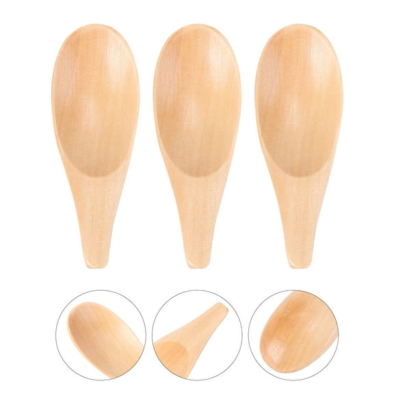 Raindrops Set of 3 Mini Sugar and Condiment Spoons with Khaki Wood Short Handles for Kitchen and Home Use