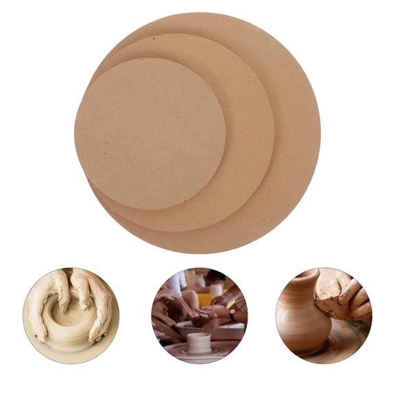 FOMIYES 3Pcs Khaki Pottery Wheel Bats Durable Wood Round Boards for DIY Clay Craft